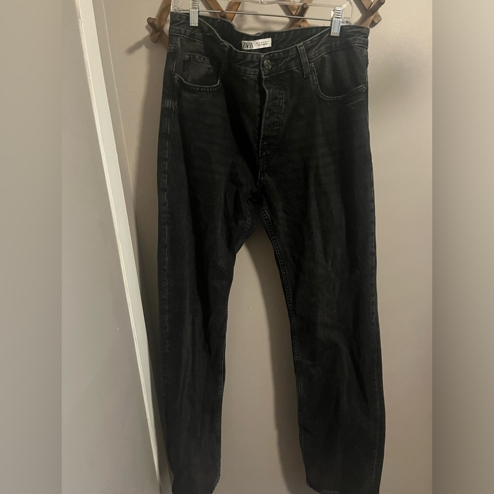Zara high waisted straight leg black washed denim size 34 ladies